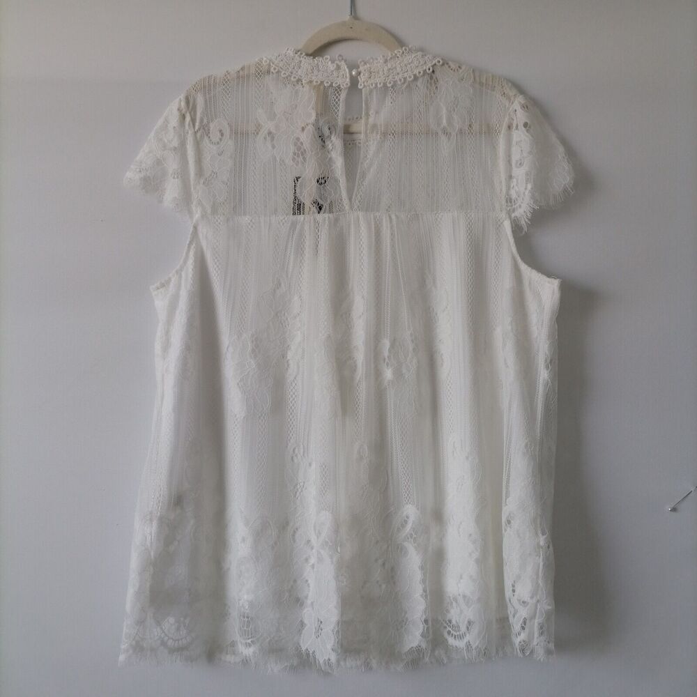 Ultra Pink Womens White Cap Sleeve Lined Floral Lace Overlay Blouse Top Size L - Picture 4 of 7